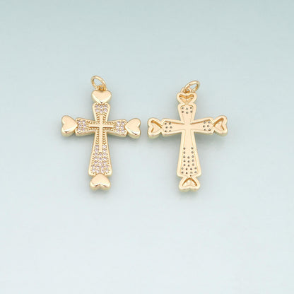 18K Gold Filled Cross CZ Charm Pendant for Jewelry Making