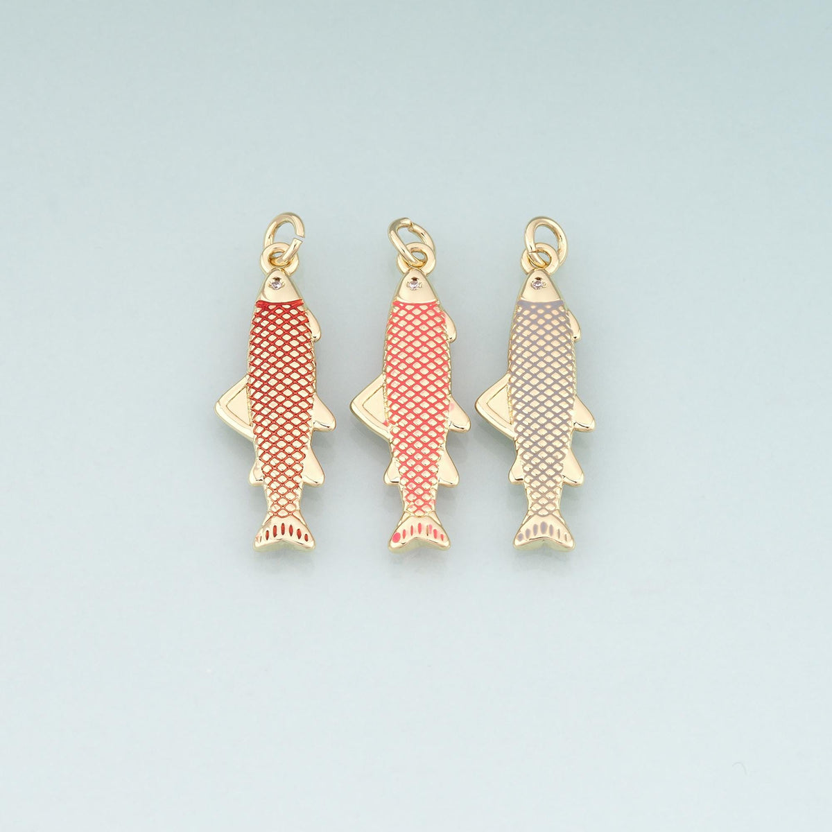 18K Gold Filled Enamel Chum Salmon Pendant,Ocean Charm Bracelet Necklace for DIY Jewelry Making Supply