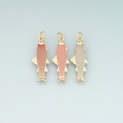 18K Gold Filled Enamel Chum Salmon Pendant,Ocean Charm Bracelet Necklace for DIY Jewelry Making Supply