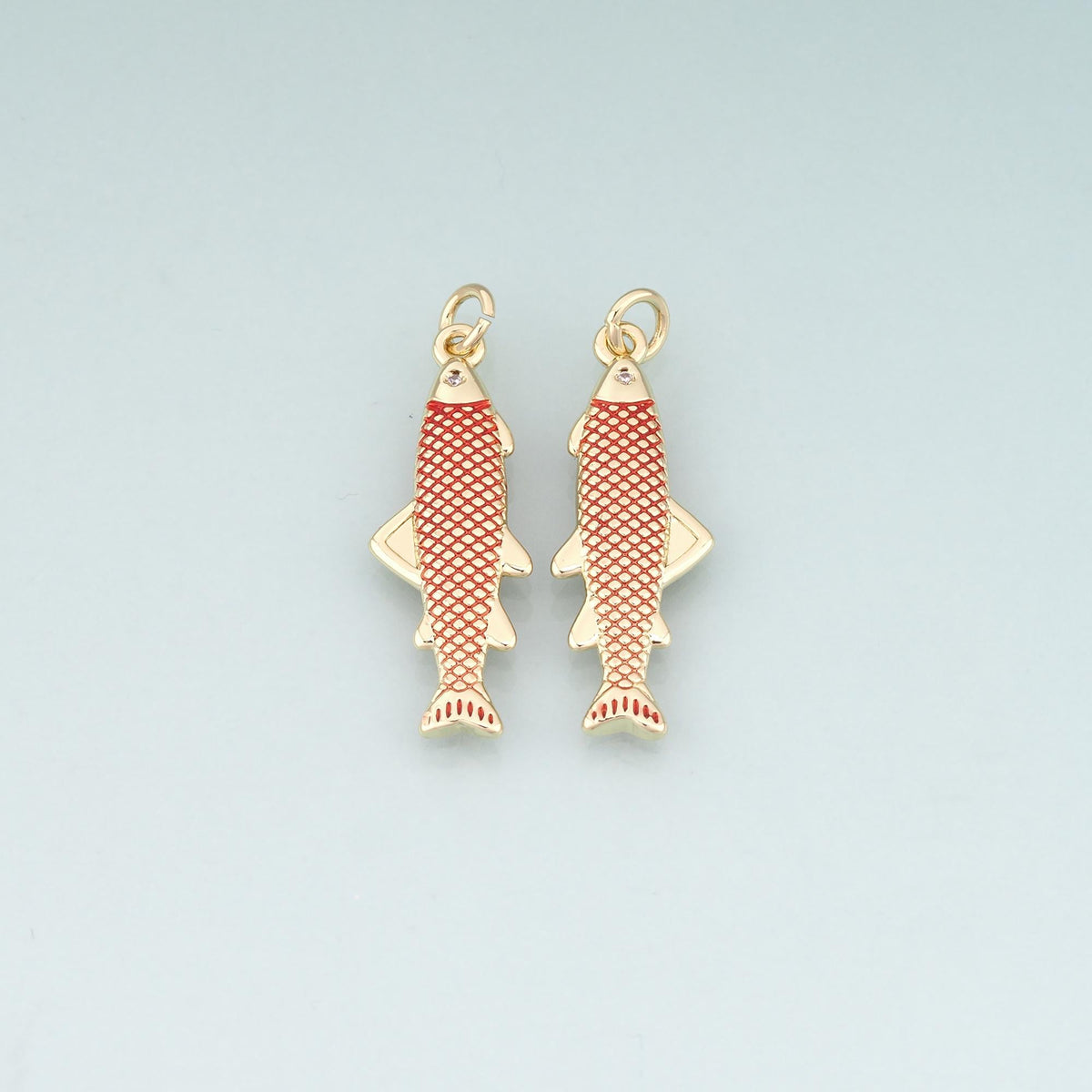 18K Gold Filled Enamel Chum Salmon Pendant,Ocean Charm Bracelet Necklace for DIY Jewelry Making Supply