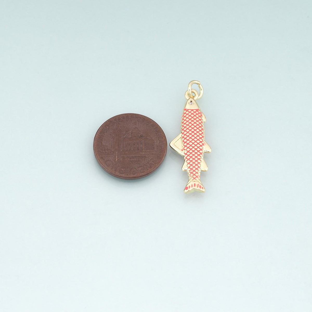 18K Gold Filled Enamel Chum Salmon Pendant,Ocean Charm Bracelet Necklace for DIY Jewelry Making Supply