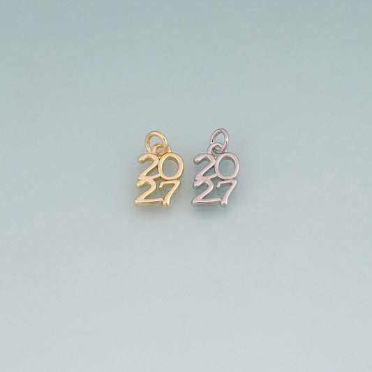 18K Gold Filled 2027 Number Pendant,New Year Charm Bracelet Necklace for DIY Jewelry Making Supply