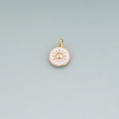18K Gold Filled Enamel Sun Round Pendant,Sun Charm Bracelet Necklace for DIY Jewelry Making Supply