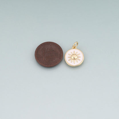 18K Gold Filled Enamel Sun Round Pendant,Sun Charm Bracelet Necklace for DIY Jewelry Making Supply