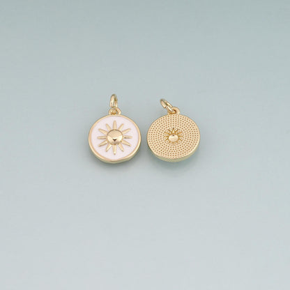 18K Gold Filled Enamel Sun Round Pendant,Sun Charm Bracelet Necklace for DIY Jewelry Making Supply