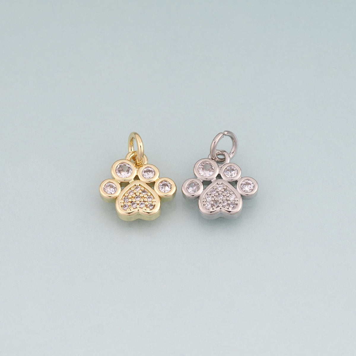 18K Gold Filled Cubic Zirconia Paw Charm Pendant for Jewelry Making