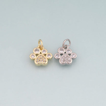 18K Gold Filled Cubic Zirconia Paw Charm Pendant for Jewelry Making