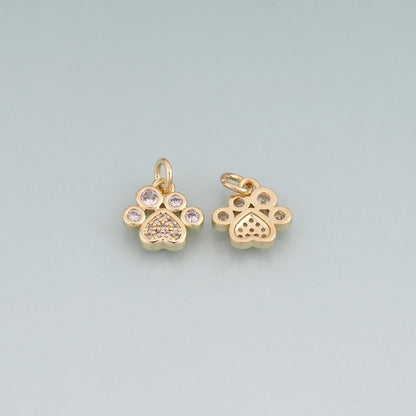 18K Gold Filled Cubic Zirconia Paw Charm Pendant for Jewelry Making