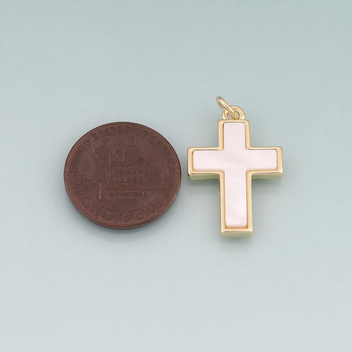 18K Gold Filled Shell Cross Pendant,Religion Charm Bracelet Necklace for DIY Jewelry Making Supply