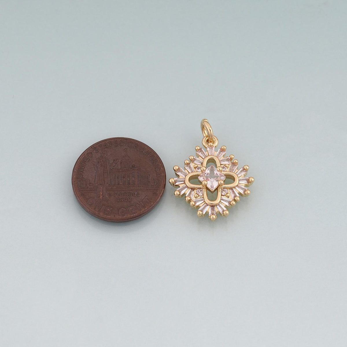 18K Gold Filled CZ Flower Pendant,Flower Charm Bracelet Necklace for DIY Jewelry Making Supply