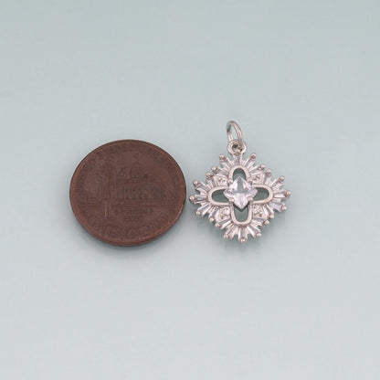 18K Gold Filled CZ Flower Pendant,Flower Charm Bracelet Necklace for DIY Jewelry Making Supply