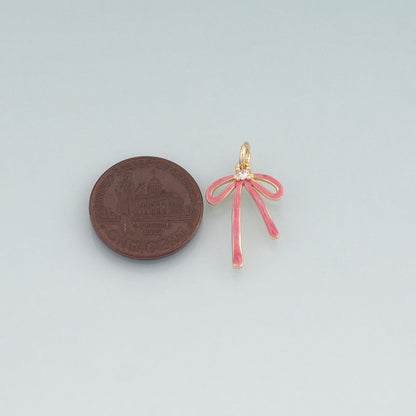 18K Gold Filled Enamel Bow Pendant,Bow Charm Bracelet Necklace for DIY Jewelry Making Supply
