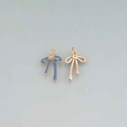 18K Gold Filled Enamel Bow Pendant,Bow Charm Bracelet Necklace for DIY Jewelry Making Supply