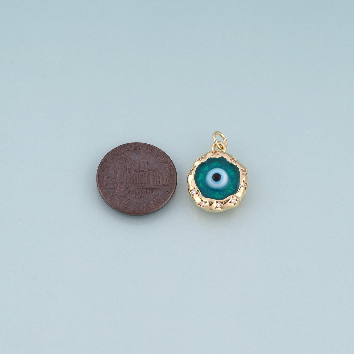 18K Gold Filled Enamel Evil Eye Round Pendant,Evil Eye Charm Bracelet Necklace for DIY Jewelry Making Supply