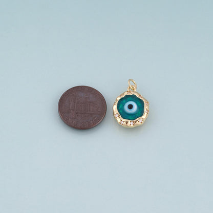 18K Gold Filled Enamel Evil Eye Round Pendant,Evil Eye Charm Bracelet Necklace for DIY Jewelry Making Supply
