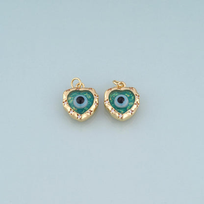 18K Gold Filled Enamel Evil Eye Heart Pendant,Evil Eye Charm Bracelet Necklace for DIY Jewelry Making Supply