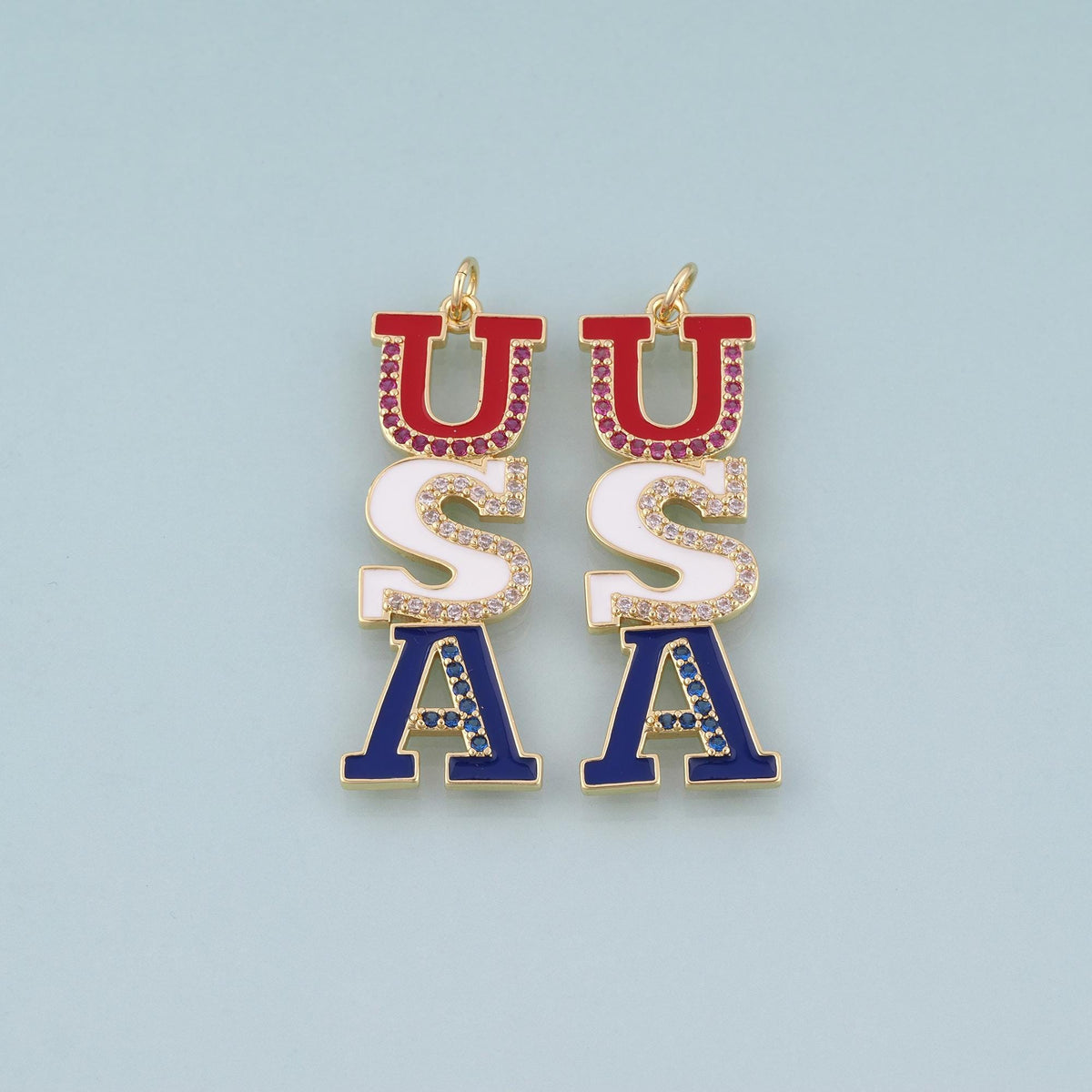 18K Gold Filled Enamel USA Letter Pendant,American Charm Bracelet Necklace for DIY Jewelry Making Supply