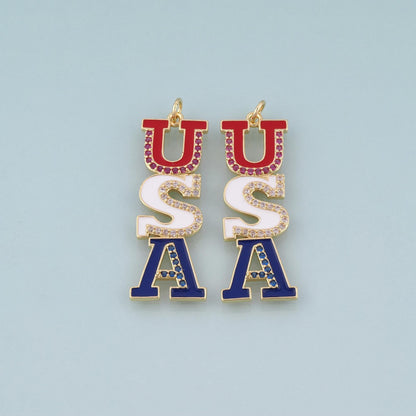 18K Gold Filled Enamel USA Letter Pendant,American Charm Bracelet Necklace for DIY Jewelry Making Supply