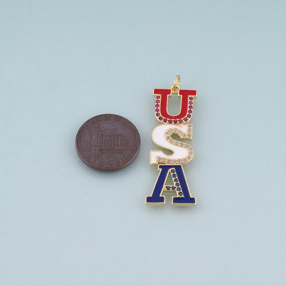 18K Gold Filled Enamel USA Letter Pendant,American Charm Bracelet Necklace for DIY Jewelry Making Supply