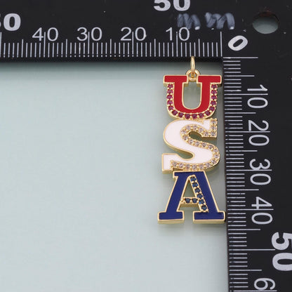 18K Gold Filled Enamel USA Letter Pendant,American Charm Bracelet Necklace for DIY Jewelry Making Supply