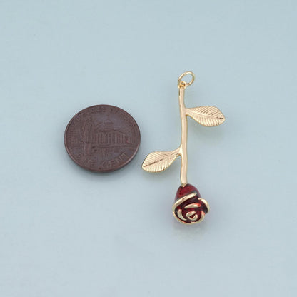 18K Gold Filled Enamel Rose Pendant,Vintage Romance Charm Bracelet Necklace for DIY Jewelry Making Supply