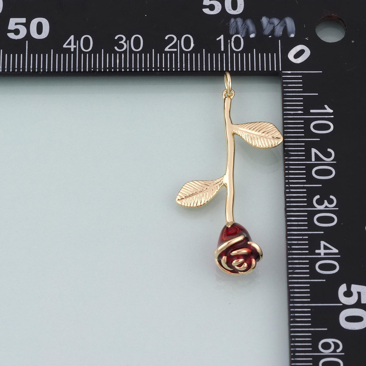 18K Gold Filled Enamel Rose Pendant,Vintage Romance Charm Bracelet Necklace for DIY Jewelry Making Supply