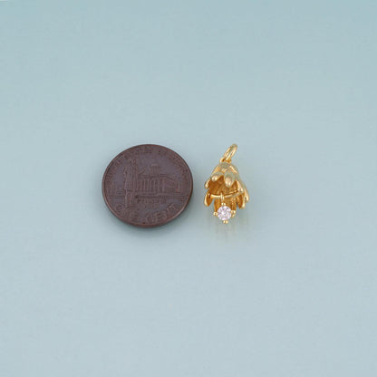 18K Gold Filled CZ Orchid Flower Pendant,Natural Plant Charm Bracelet Necklace for DIY Jewelry Making Supply