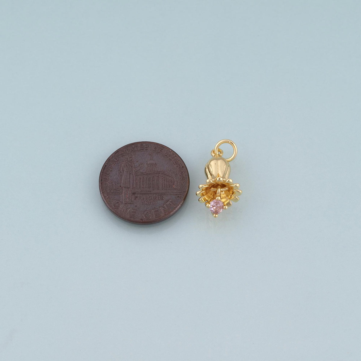 18K Gold Filled CZ Lily of the Valley Pendant,Natural Plant Charm Bracelet Necklace for DIY Jewelry Making Supply