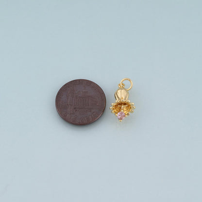 18K Gold Filled CZ Lily of the Valley Pendant,Natural Plant Charm Bracelet Necklace for DIY Jewelry Making Supply