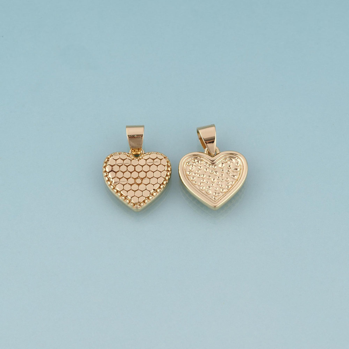 18K Gold Filled Honeycomb Texture Heart Pendant,Minimalist Charm Bracelet Necklace for DIY Jewelry Making Supply