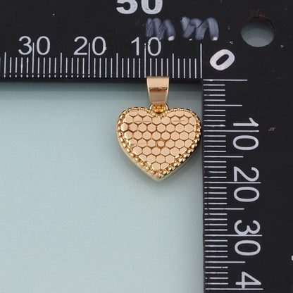 18K Gold Filled Honeycomb Texture Heart Pendant,Minimalist Charm Bracelet Necklace for DIY Jewelry Making Supply