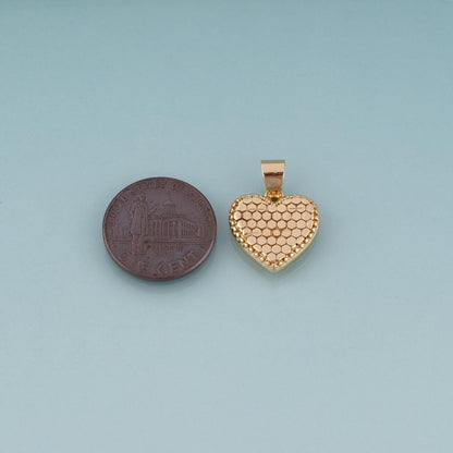 18K Gold Filled Honeycomb Texture Heart Pendant,Minimalist Charm Bracelet Necklace for DIY Jewelry Making Supply