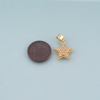 18K Gold Filled Honeycomb Texture Star Pendant,Minimalist Charm Bracelet Necklace for DIY Jewelry Making Supply