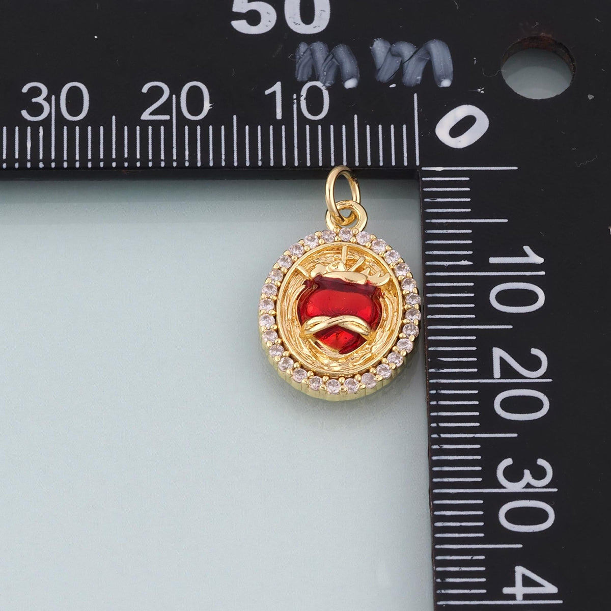 18K Gold Filled Enamel Sacred Heart Pendant,Religion Charm Bracelet Necklace for DIY Jewelry Making Supply