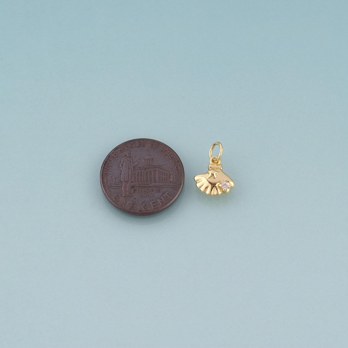 18K Gold Filled CZ Scallop Pendant,Minimalist Charm Bracelet Necklace for DIY Jewelry Making Supply