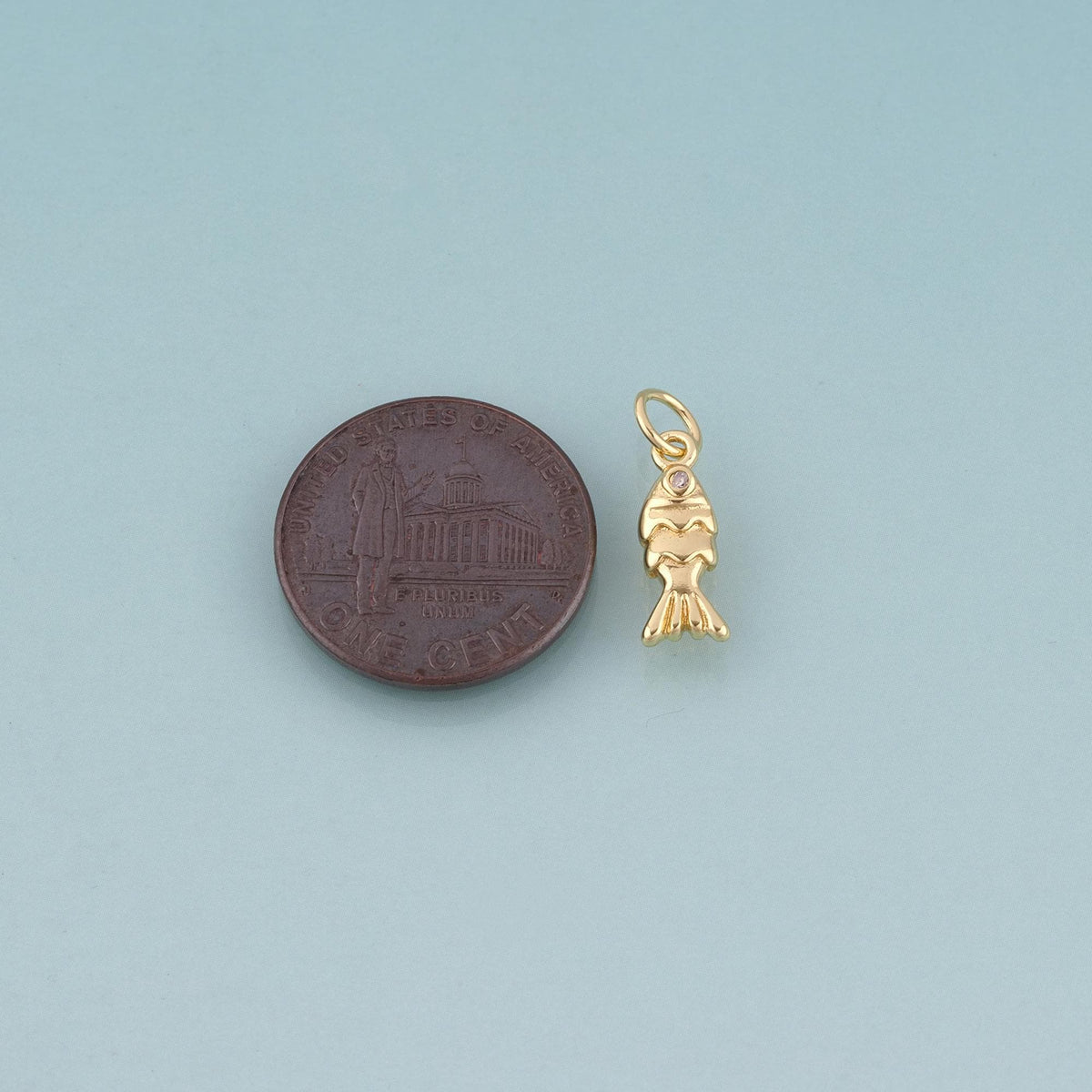 18K Gold Filled CZ Fish Pendant,Minimalist Charm Bracelet Necklace for DIY Jewelry Making Supply