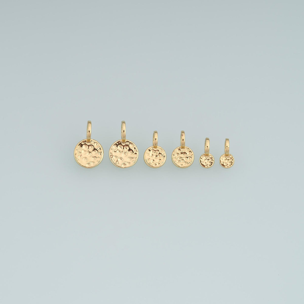 18K Gold Filled Hammered Texture Round Pendant,Round Charm Bracelet Necklace for DIY Jewelry Making Supply