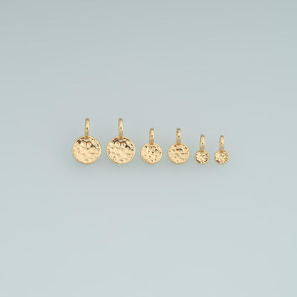18K Gold Filled Hammered Texture Round Pendant,Round Charm Bracelet Necklace for DIY Jewelry Making Supply