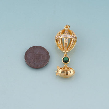 18K Gold Filled CZ Hot Air Balloon Pendant,Retro Style Charm Bracelet Necklace for DIY Jewelry Making Supply