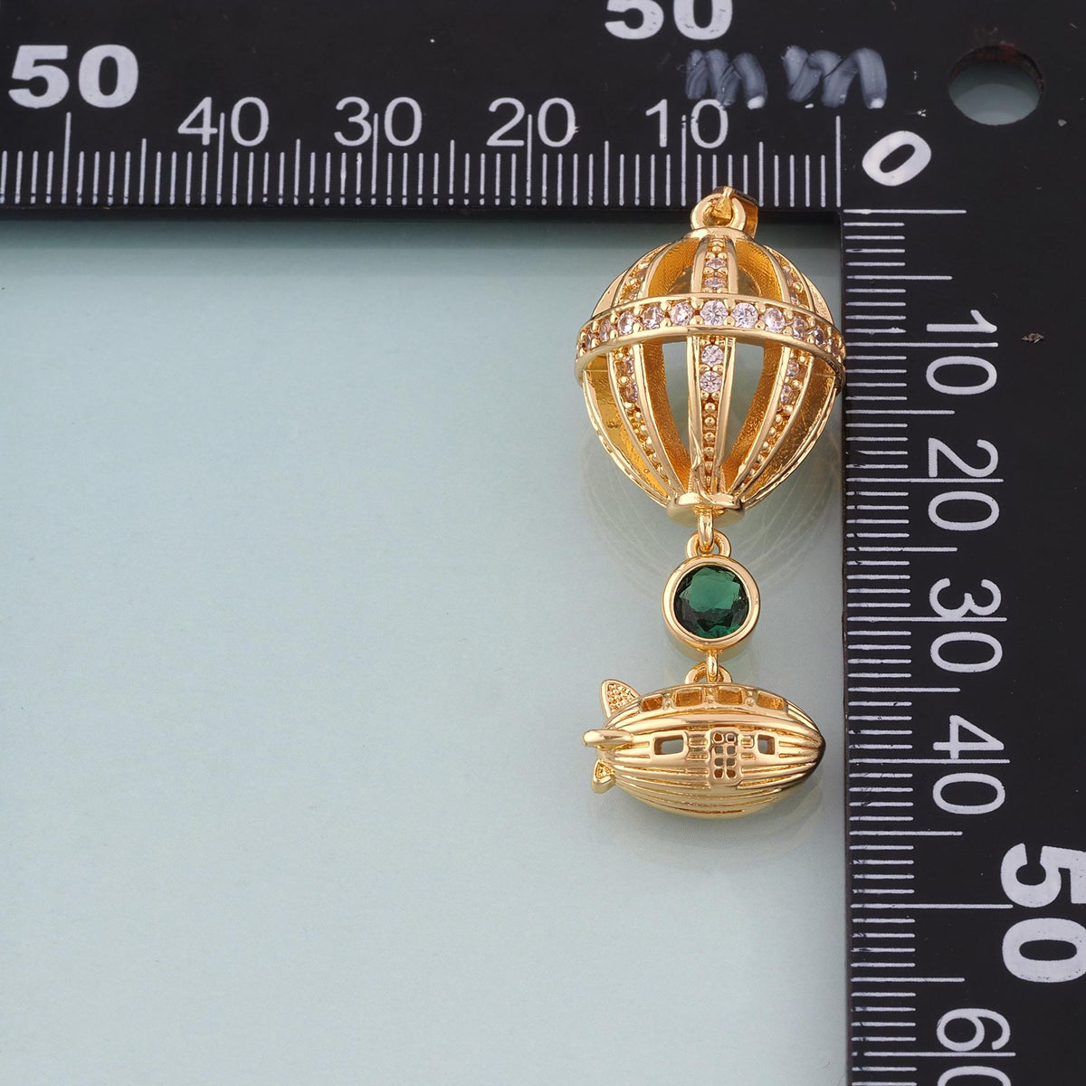 18K Gold Filled CZ Hot Air Balloon Pendant,Retro Style Charm Bracelet Necklace for DIY Jewelry Making Supply
