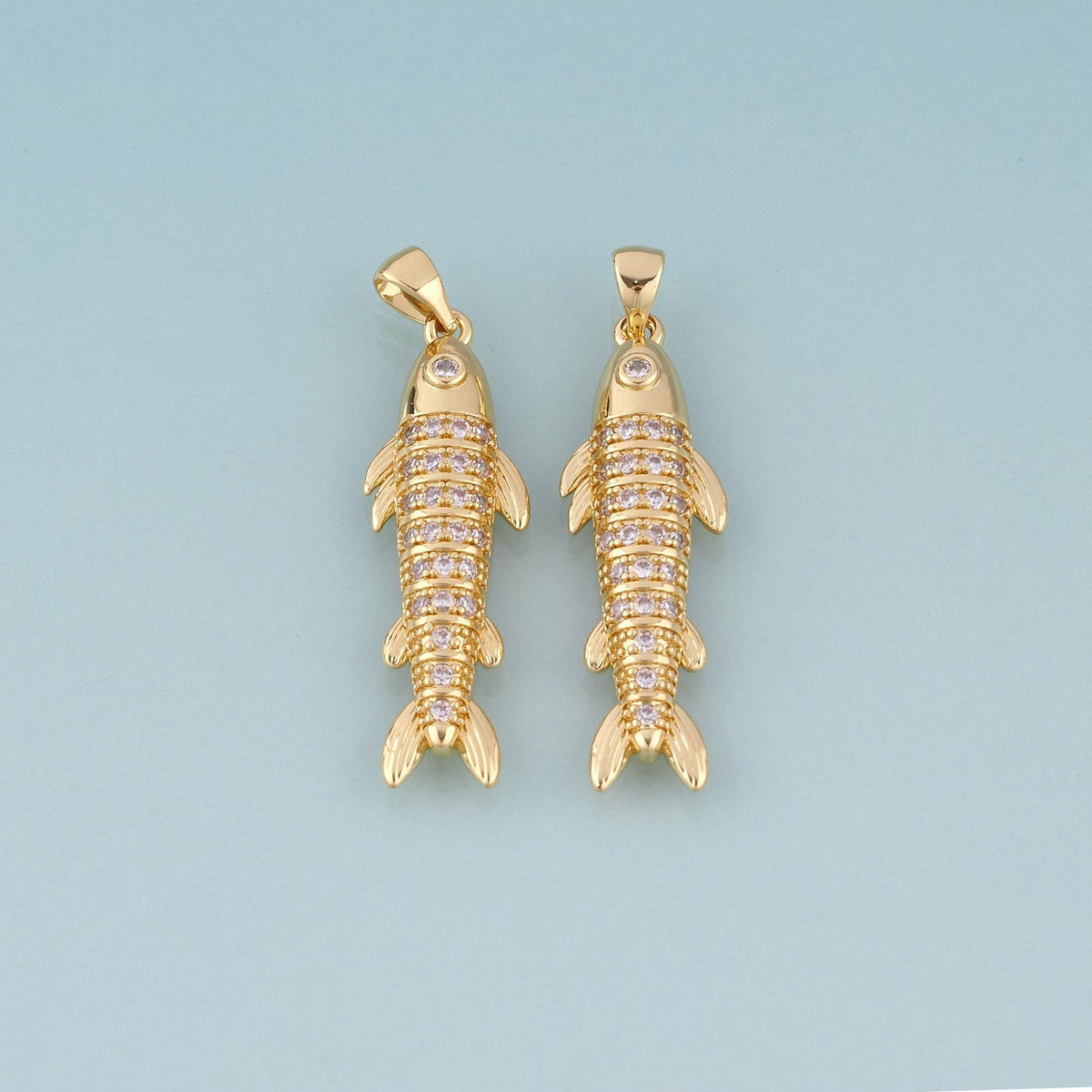 18K Gold Filled CZ Fish Pendant,Exquisite Charm Bracelet Necklace for DIY Jewelry Making Supply