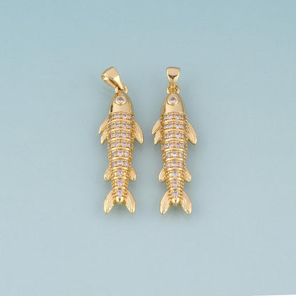 18K Gold Filled CZ Fish Pendant,Exquisite Charm Bracelet Necklace for DIY Jewelry Making Supply