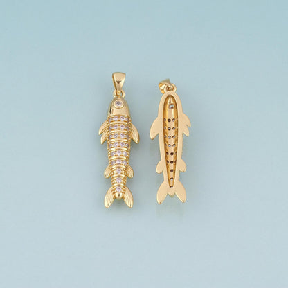 18K Gold Filled CZ Fish Pendant,Exquisite Charm Bracelet Necklace for DIY Jewelry Making Supply