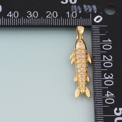 18K Gold Filled CZ Fish Pendant,Exquisite Charm Bracelet Necklace for DIY Jewelry Making Supply