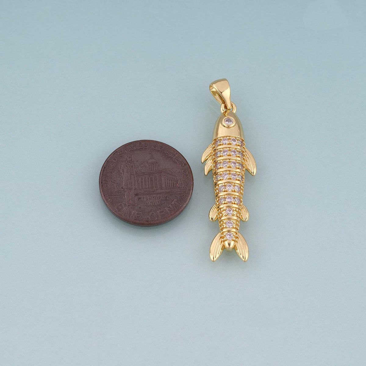 18K Gold Filled CZ Fish Pendant,Exquisite Charm Bracelet Necklace for DIY Jewelry Making Supply