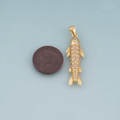 18K Gold Filled CZ Fish Pendant,Exquisite Charm Bracelet Necklace for DIY Jewelry Making Supply