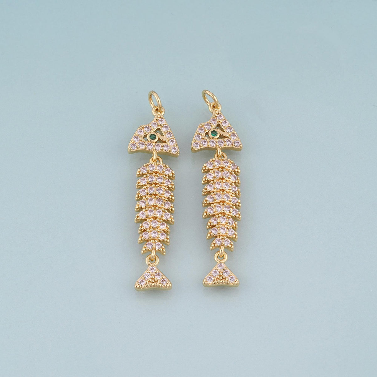 18K Gold Filled CZ Fish Bone Pendant,Exquisite Charm Bracelet Necklace for DIY Jewelry Making Supply