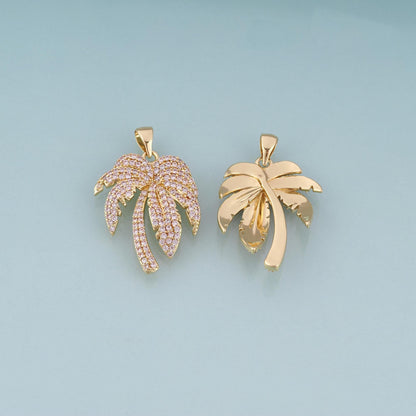 18K Gold Filled Pave CZ Coconut Tree Pendant,Beach Vacation Charm Bracelet Necklace for DIY Jewelry Making Supply