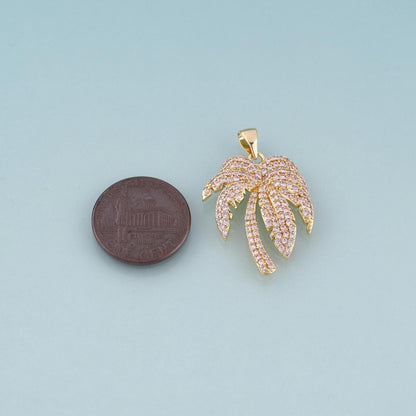 18K Gold Filled Pave CZ Coconut Tree Pendant,Beach Vacation Charm Bracelet Necklace for DIY Jewelry Making Supply