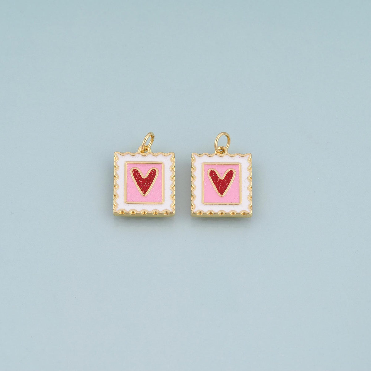 18K Gold Filled Enamel Love Stamp Pendant,Valentine Charm Bracelet Necklace for DIY Jewelry Making Supply